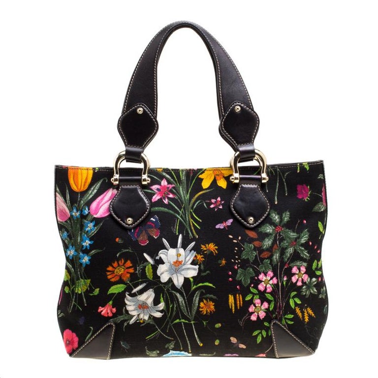 Gucci Black Floral Print Canvas Tote at 1stDibs | gucci black floral bag,  black floral tote bag, gucci floral purse