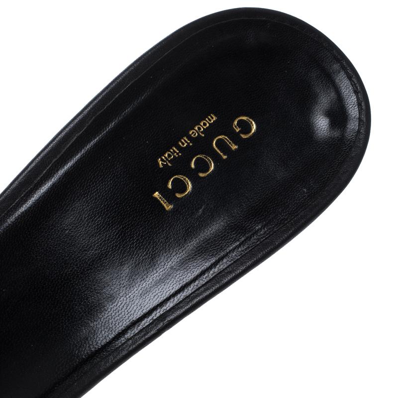 Gucci Black Leather Cellarius GG Logo Slides Sandals Size 38.5 3