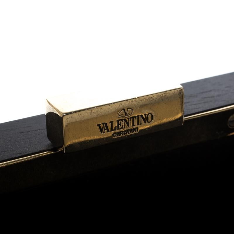 Valentino Black Wood and Metal Cheetah Clutch 3
