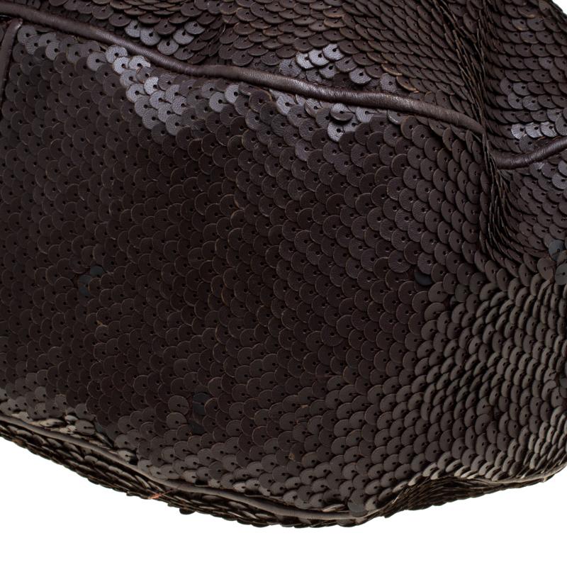 Bottega Veneta Brown Sequins Leather Ebano Paillette Hobo 6