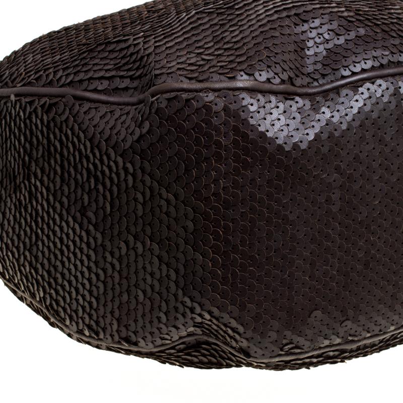 Bottega Veneta Brown Sequins Leather Ebano Paillette Hobo 7