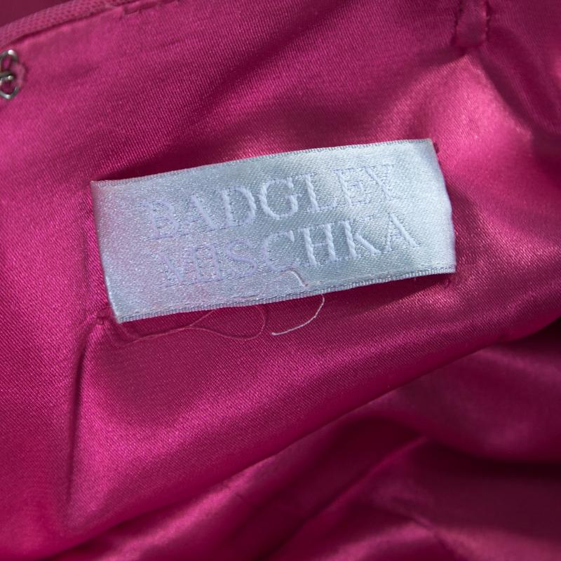 Badgley Mischka Pink Sequin Paillette Embellished Noodle Strap Maxi Dress M In Good Condition In Dubai, Al Qouz 2