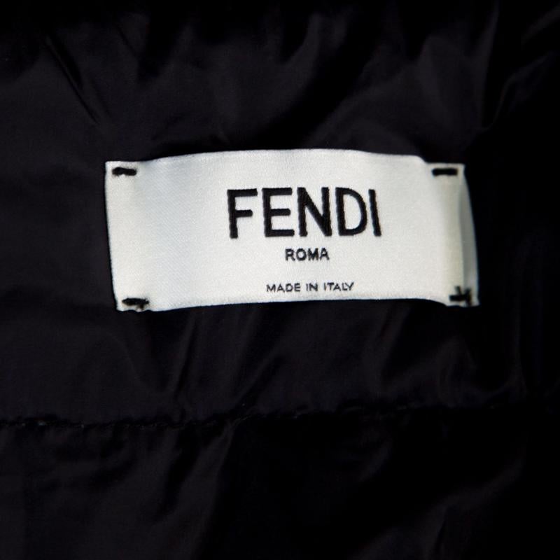 Fendi Karlito Black Logo Applique Detail Quilted Down Bomber Jacket S 1