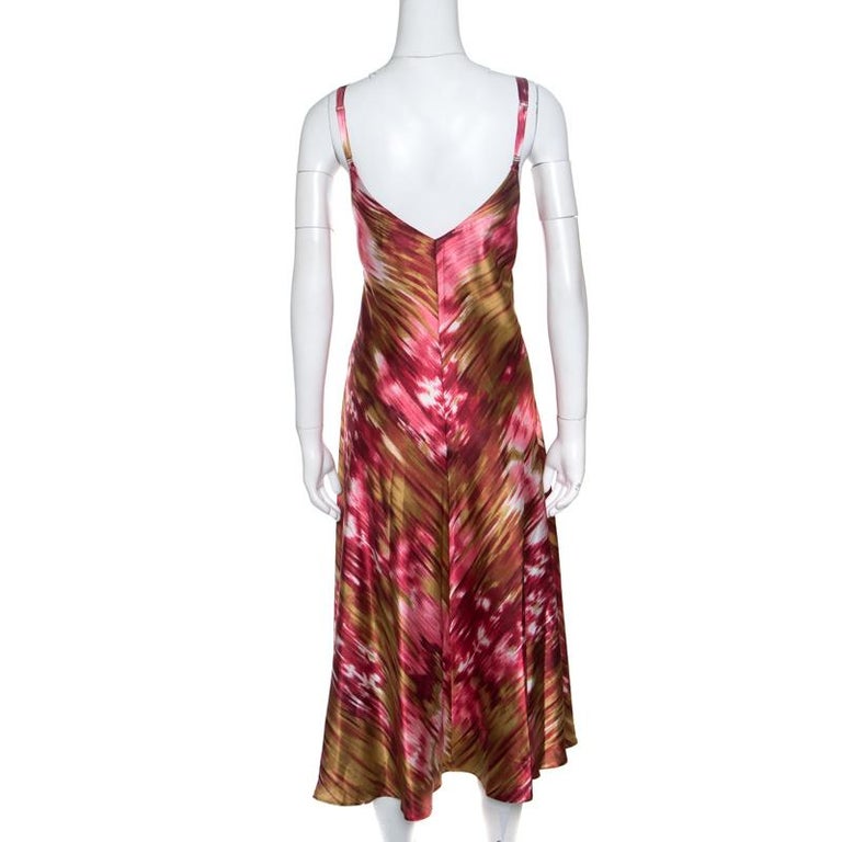 Oscar de la Renta Multicolor Printed Satin Sleeveless A-Line Dress L ...