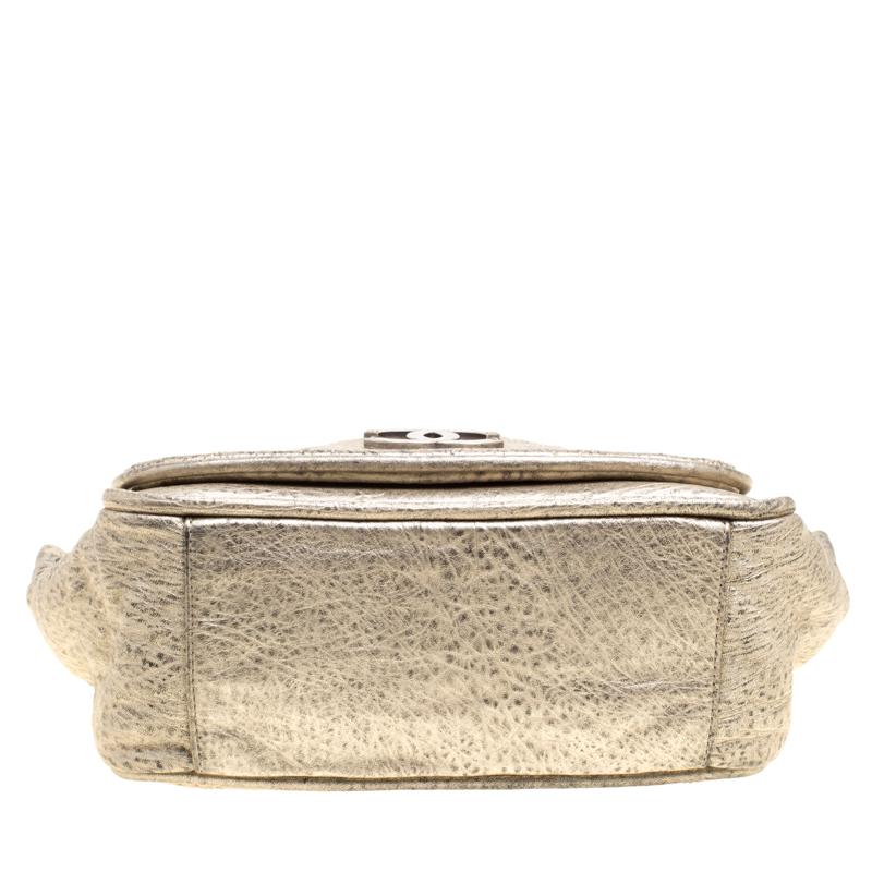 Chanel Light Gold Leather CC Accordion Flap Shoulder Bag 4