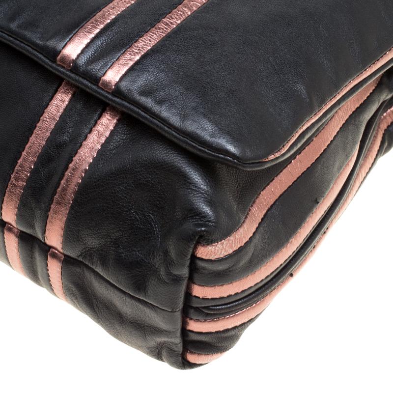Dolce and Gabbana Black/Pink Leather Stripe Miss Charles Shoulder Bag 1