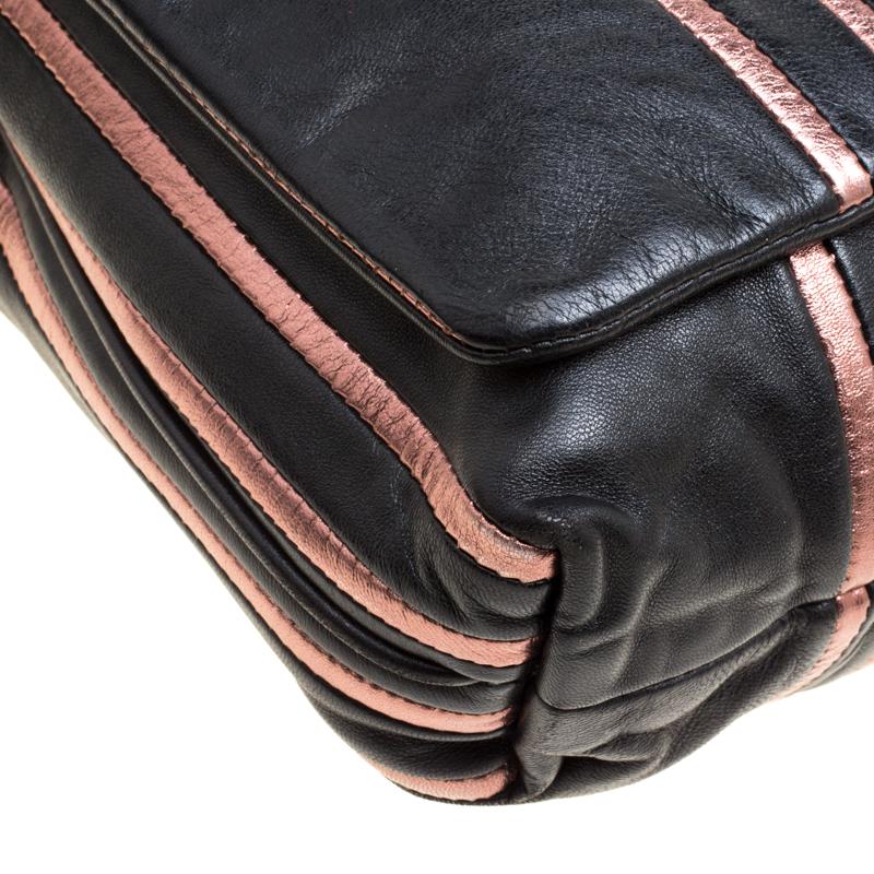 Dolce and Gabbana Black/Pink Leather Stripe Miss Charles Shoulder Bag 6