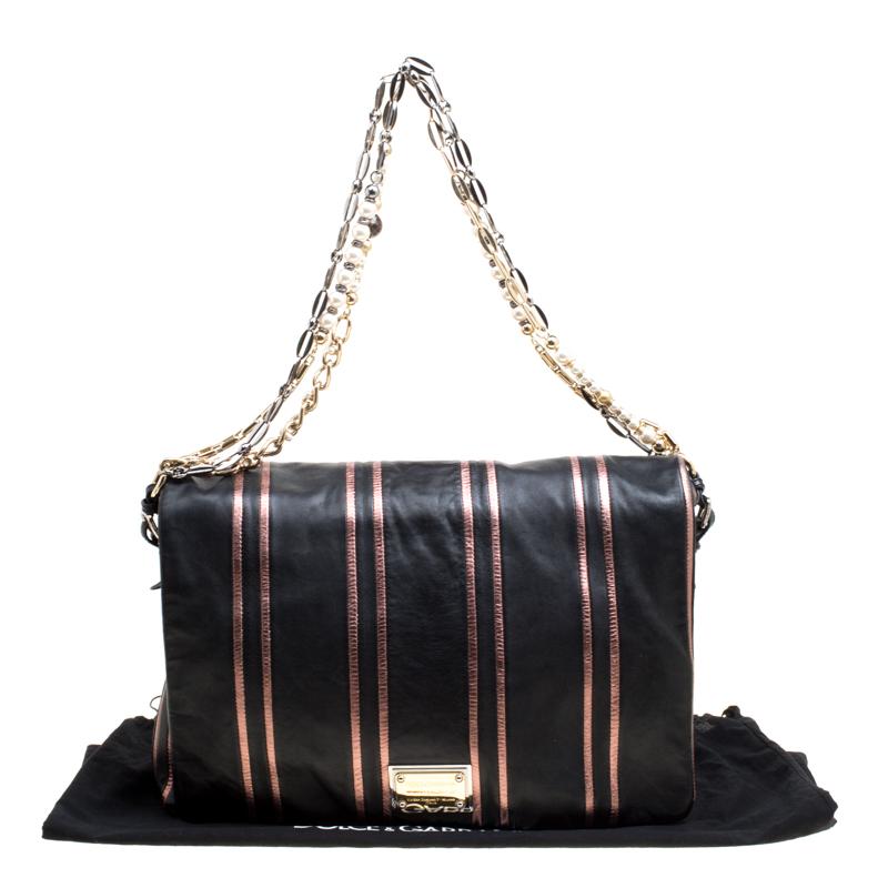Dolce and Gabbana Black/Pink Leather Stripe Miss Charles Shoulder Bag 7