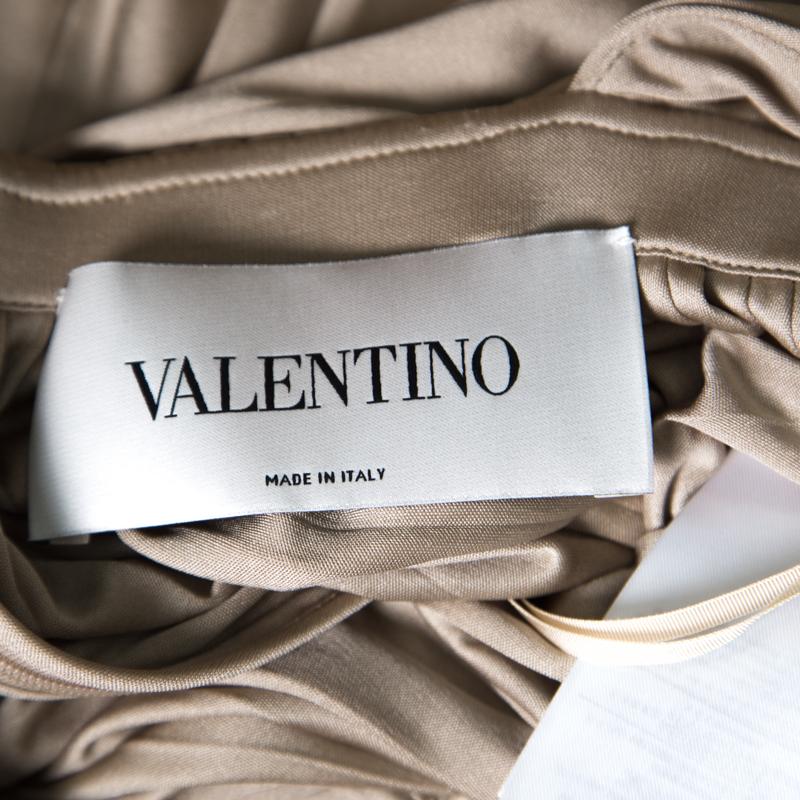 Valentino Beige Cutout Back Detail Pleated Silk Dress S 1