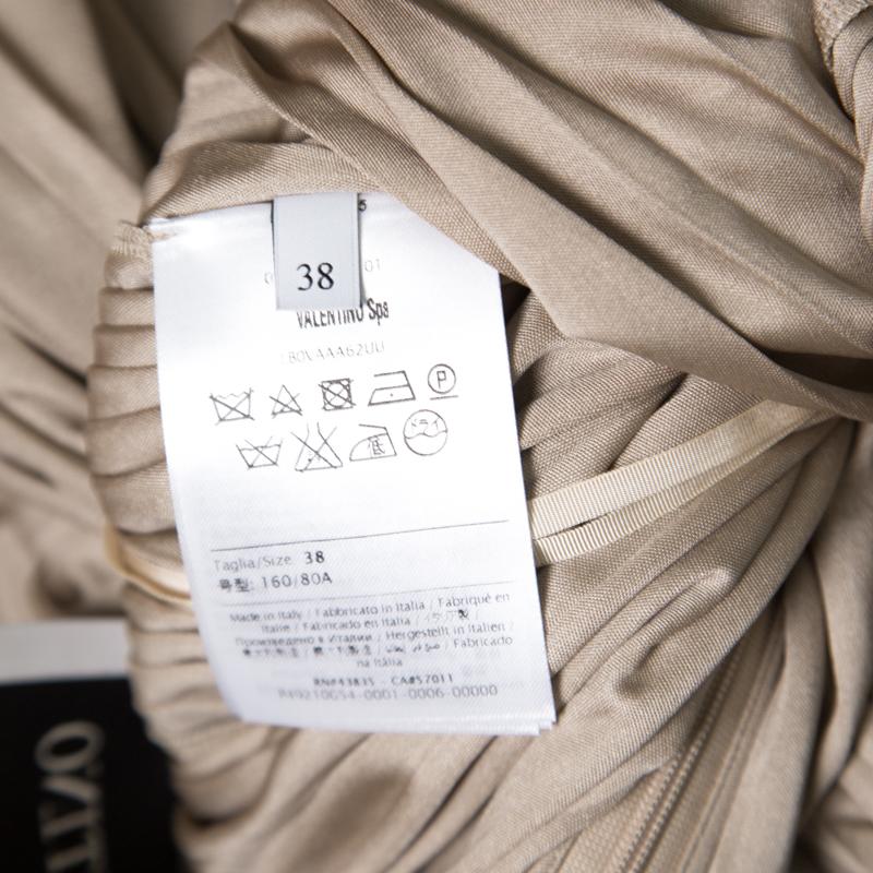 Valentino Beige Cutout Back Detail Pleated Silk Dress S 2
