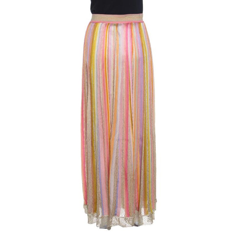 Missoni Multicolor Striped Perforated Lurex Knit Maxi Skirt L For Sale ...