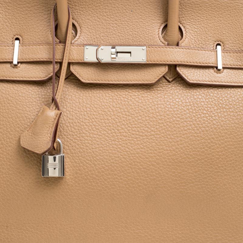 Hermes Kraft Clemence Leather Palladium Hardware Birkin 35 Bag In Good Condition In Dubai, Al Qouz 2