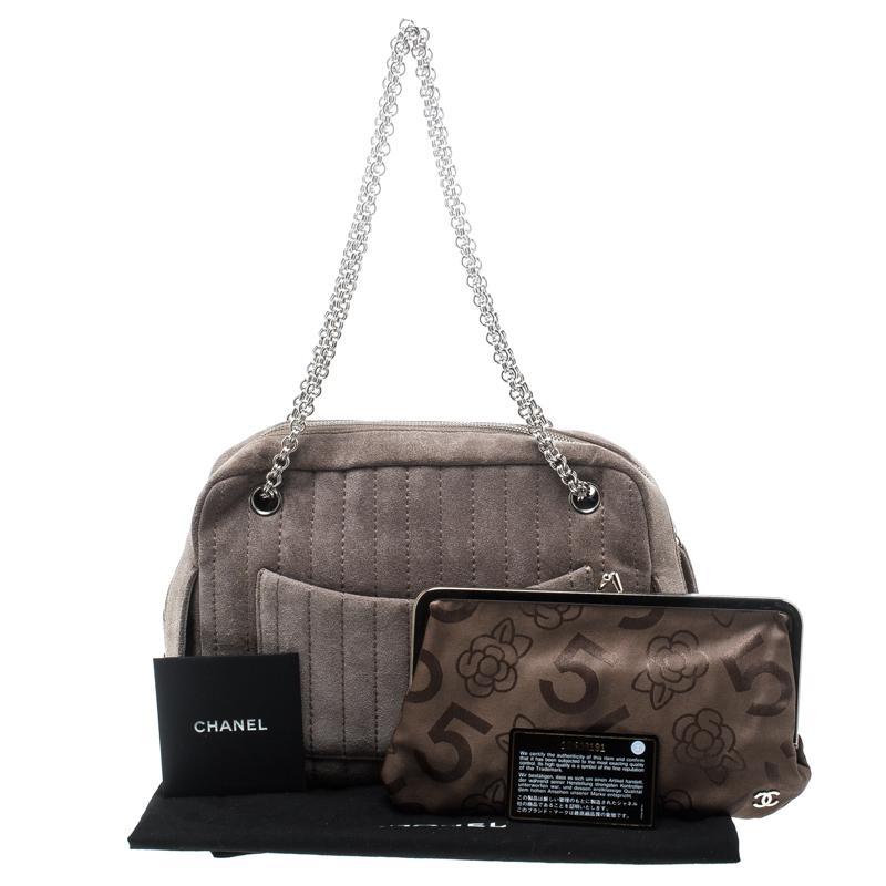Chanel Grey Suede Shoulder Bag 3