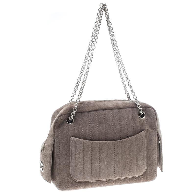 Chanel Grey Suede Shoulder Bag 2