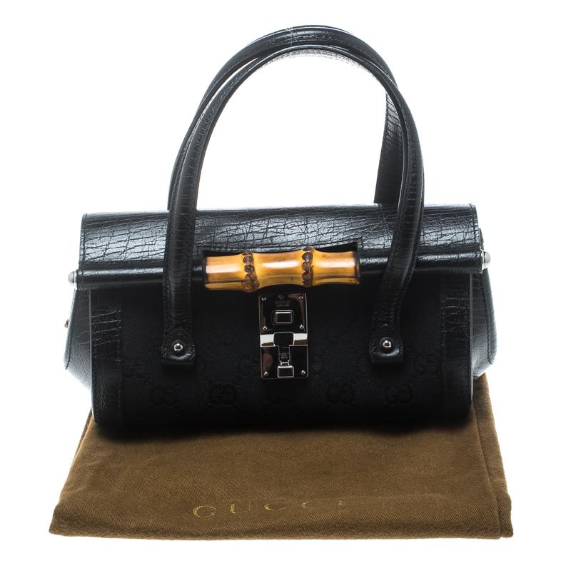 Gucci Black GG Canvas and Leather Mini Bamboo Bullet Satchel 8