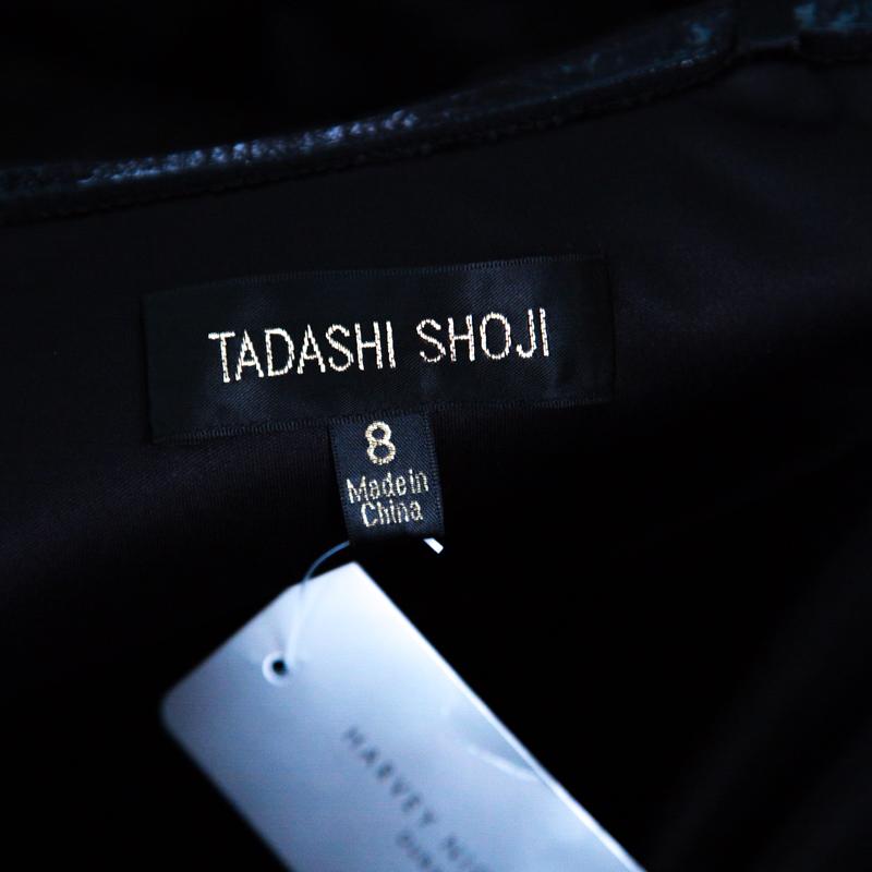 Tadashi Shoji Black Tulle Embroidered Faux Feather Strapless Gown M 1