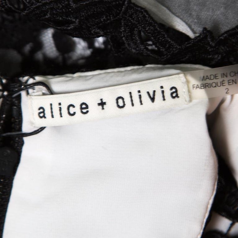 Alice + Olivia Black Guipure Lace Angular Racer Back Mariel Dress S For ...