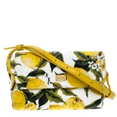 Dolce and Gabbana Multicolor Lemon Print Fabric Brocade Bag