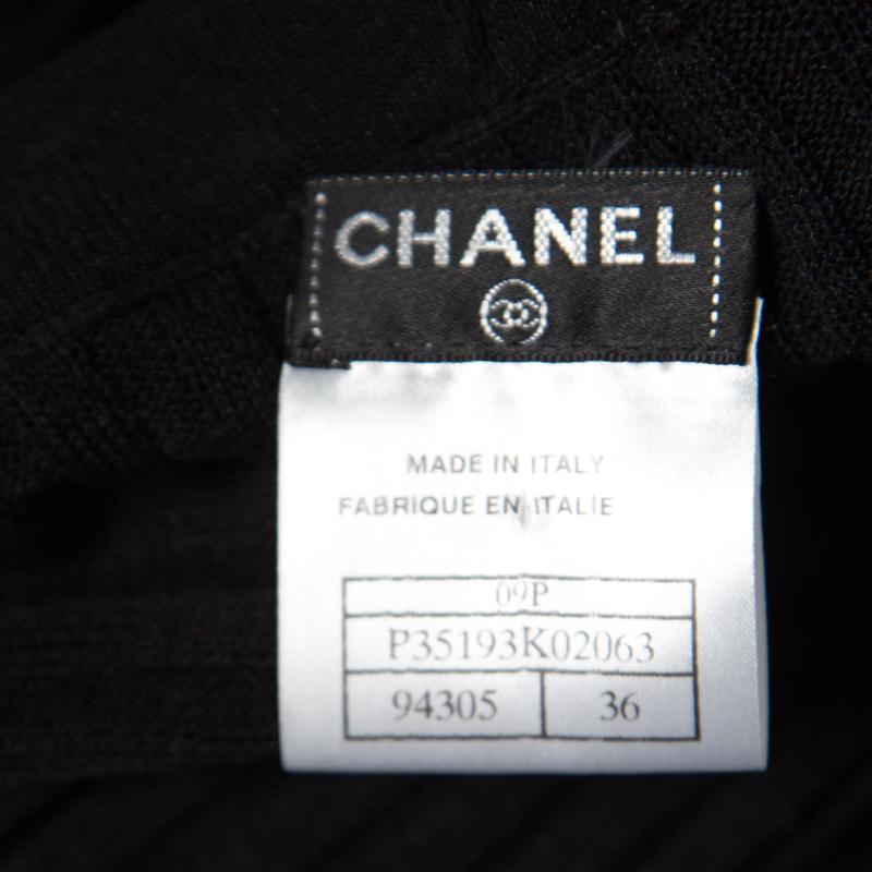 Chanel Black Rib Knit Ruffle Trim Long Cardigan S 2