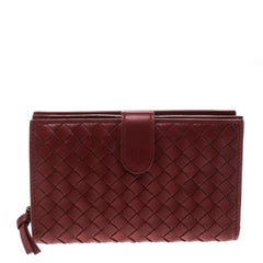 Bottega Veneta Red Nappa Leather Tourmaline Intrecciato Continental Wallet