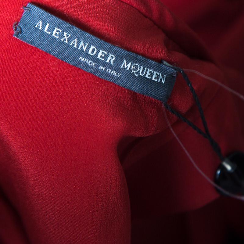 Women's Alexander McQueen Red Pleat Detail Scuba Babydoll Dress M