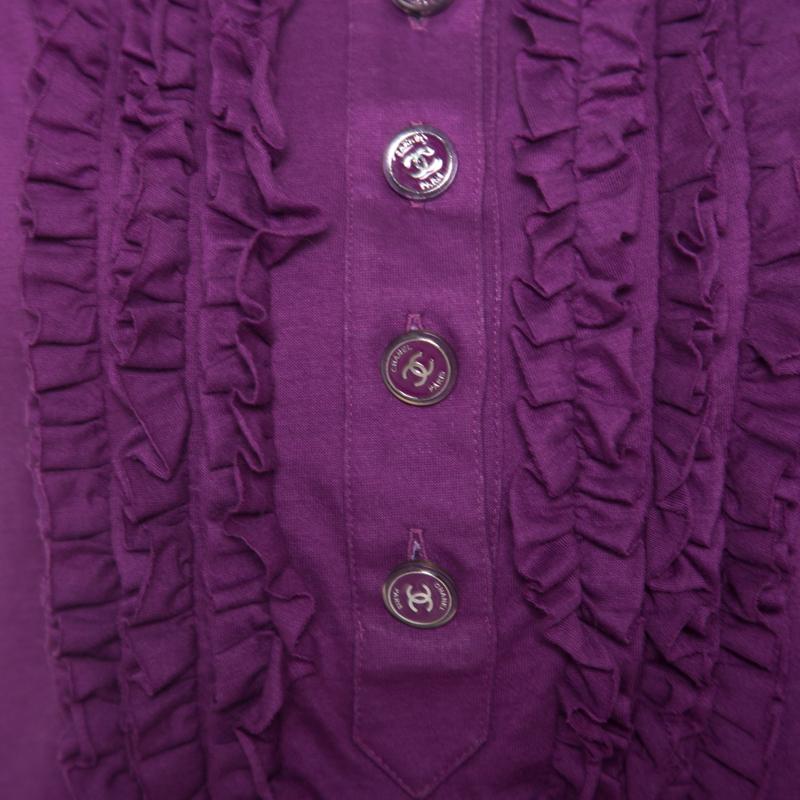 Chanel Purple Cotton Jersey Ruffled Yoke Detail Sleeveless Top S 1