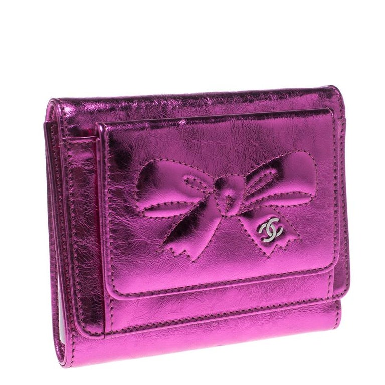 Chanel Metallic Pink Foil Leather Bow Compact Wallet at 1stDibs