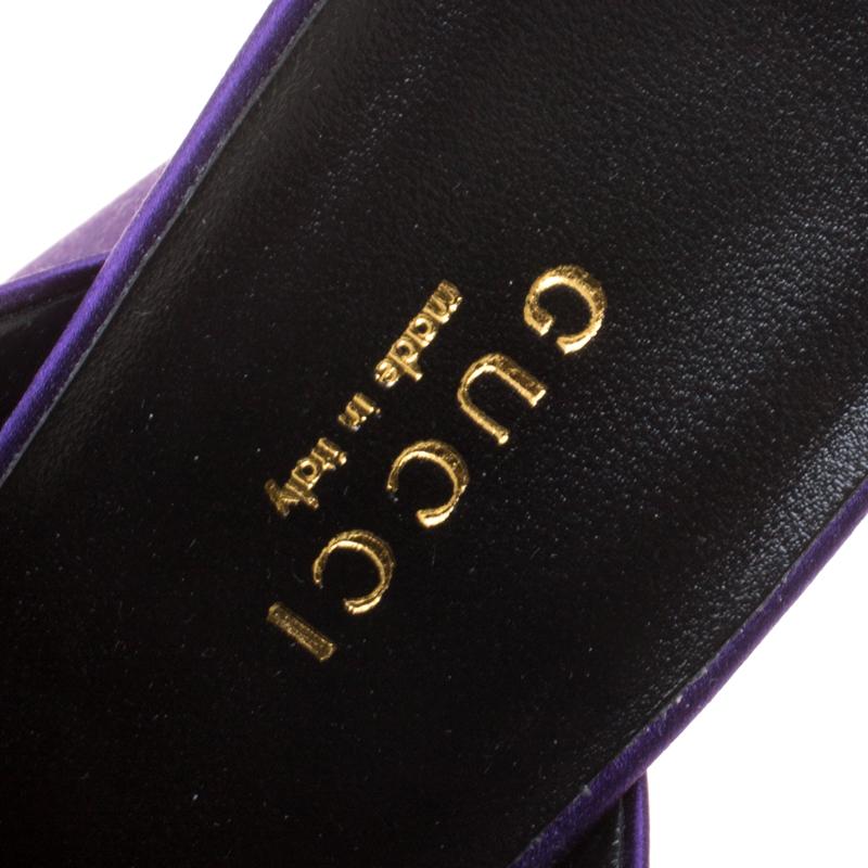 Women's Gucci Purple Satin Tessa Crystal Embellished Peep Toe Slide Mules Size 37