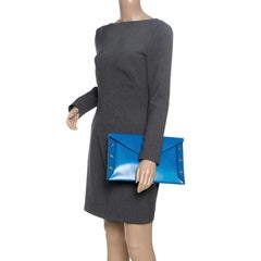 Jimmy Choo Blue Leather Lockett Envelope Clutch