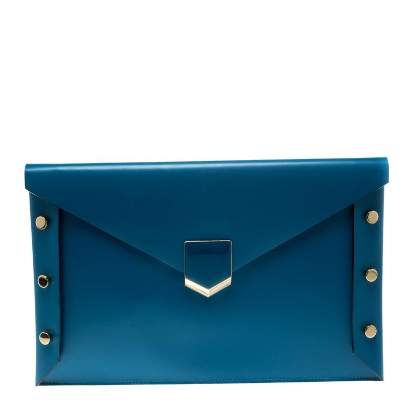 Jimmy Choo Blue Leather Lockett Envelope Clutch
