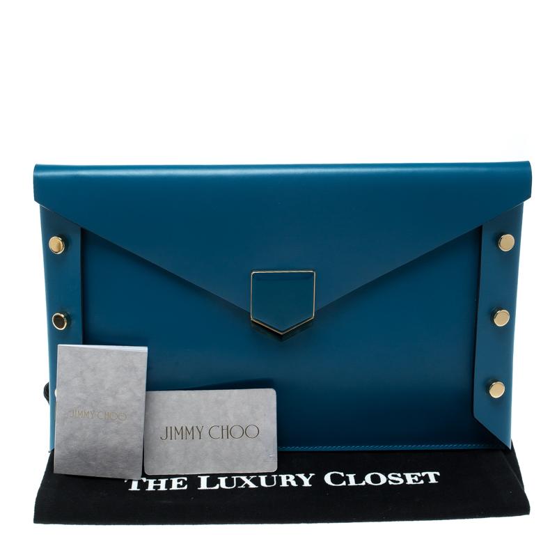 Jimmy Choo Blue Leather Lockett Envelope Clutch 5