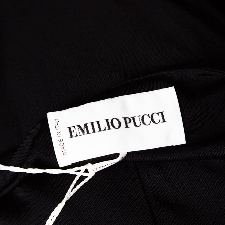 Emilio Pucci Black Ruched Jersey Rhinestone Embellished Long Sleeve ...