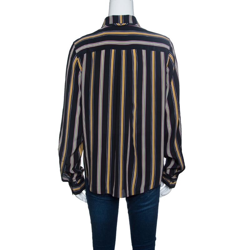 Chloe Black Broken Stripe Print Pintucked Long Sleeve Shirt M In Good Condition In Dubai, Al Qouz 2