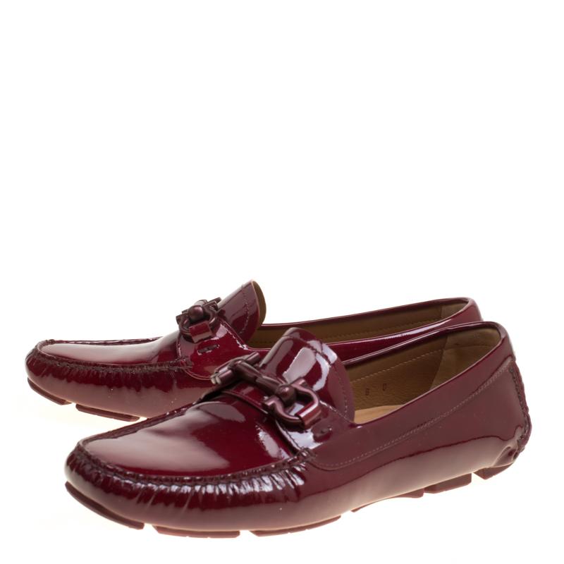 Salvatore Ferragamo Cherry Red Patent Leather Mason Gancio Bit Loafers Size 38.5 1