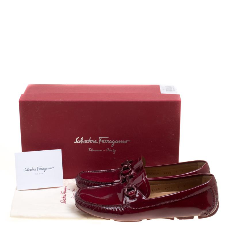 Salvatore Ferragamo Cherry Red Patent Leather Mason Gancio Bit Loafers Size 38.5 4