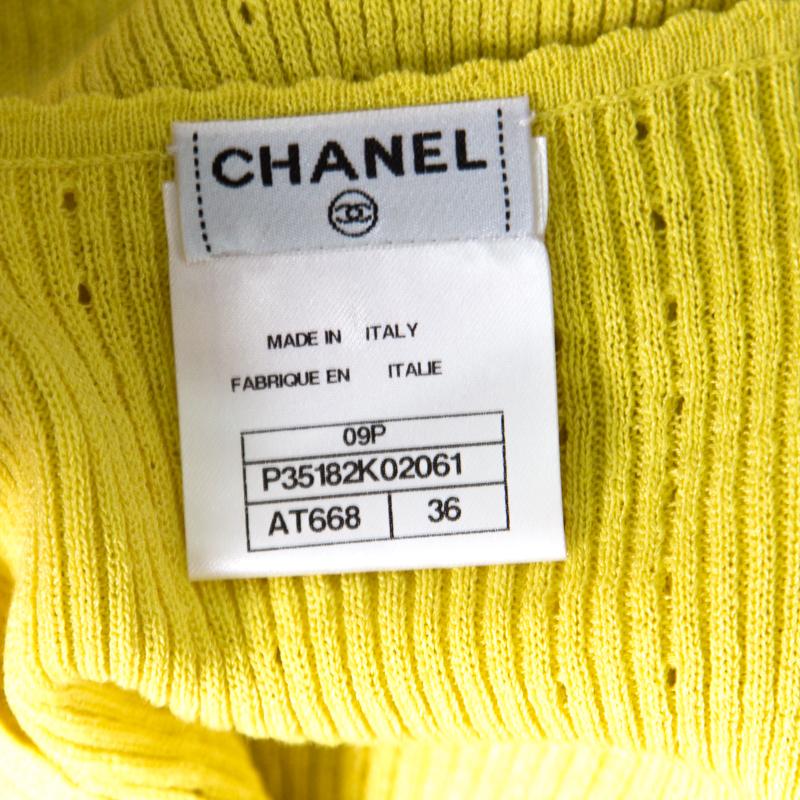 Chanel Yellow Perforated Rib Knit Logo Applique Detail Sleeveless Tank Top S 1