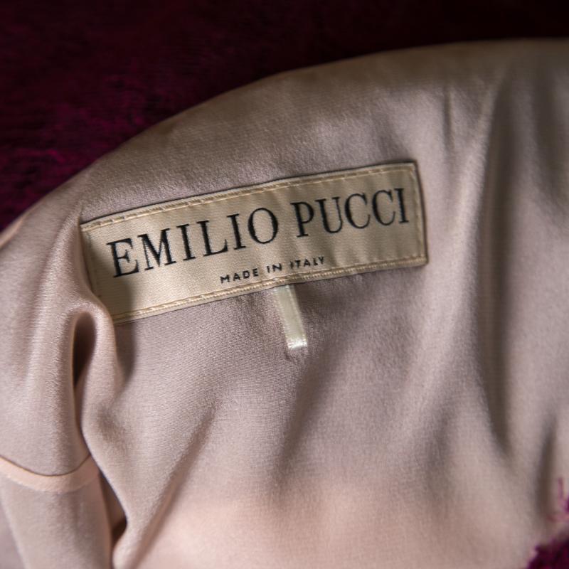 Women's Emilio Pucci Burgundy Floral Lace Scalloped Trim Ruched Dress S