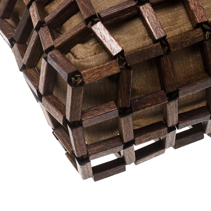 Salvatore Ferragamo Brown Rod Connector Wood Drawstring Bag In New Condition In Dubai, Al Qouz 2
