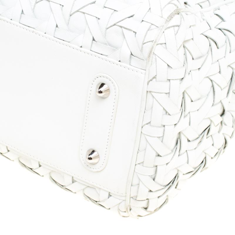Dior White Woven Leather Lady Dior Avenue Tote 1