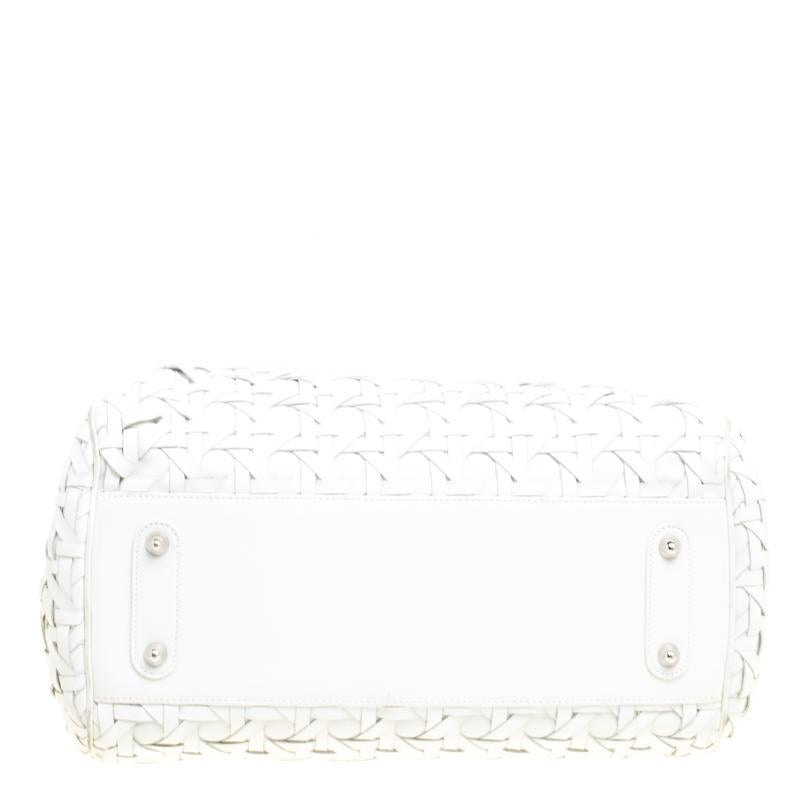 Dior White Woven Leather Lady Dior Avenue Tote 2