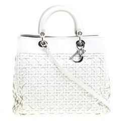 Dior White Woven Leather Lady Dior Avenue Tote