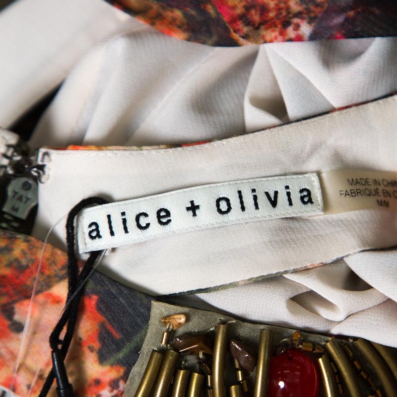 Women's Alice + Olivia Jungle Safari Print Embellished Silk Shona Maxi Dress M