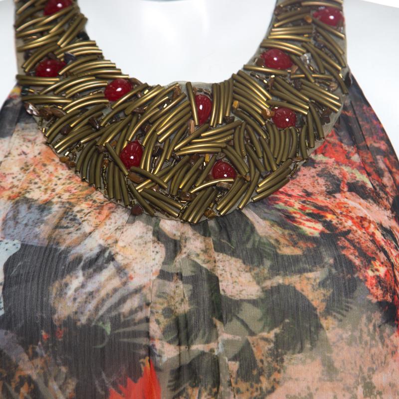 Alice + Olivia Jungle Safari Print Embellished Silk Shona Maxi Dress M 1