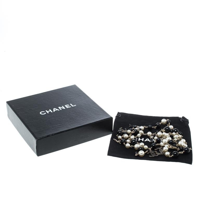 Women's Chanel CC Faux Pearl Black Bead Gold Tone Charm Belt / Necklace