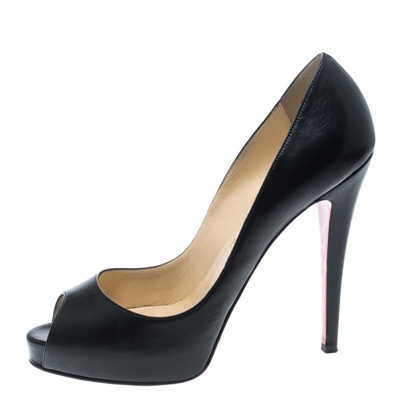 Christian Louboutin Black Leather Vendome Peeptoe Platform Pumps Size 39 4