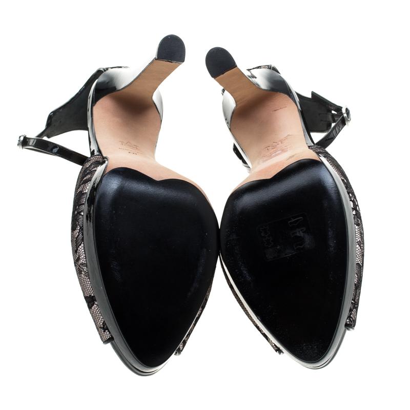 Women's Alexander McQueen Black Lace Peep Toe Ankle Strap Sandals Size 40