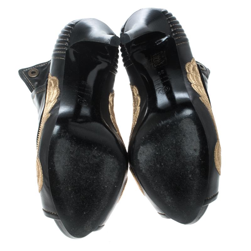 Women's Alexander McQueen Black Leather Faithful Skull Peep Toe Ankle Boots Size 39