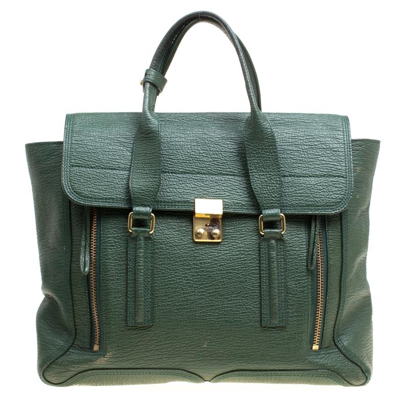 3.1 Phillip Lim Green Leather Large Pashli Top Handle Bag