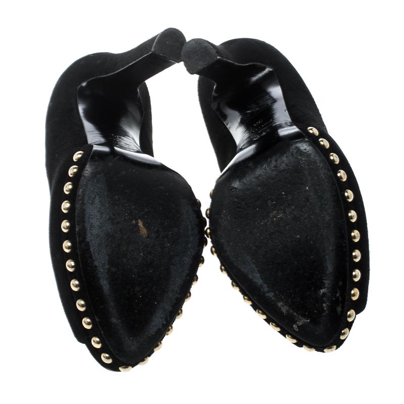 Women's Alexander McQueen Black Suede Skull Embellished Peep Toe Pumps Size 36