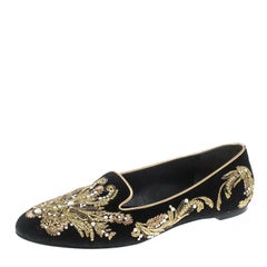 Alexander McQueen Black Velvet Embroidered Smoking Slippers Size 38.5